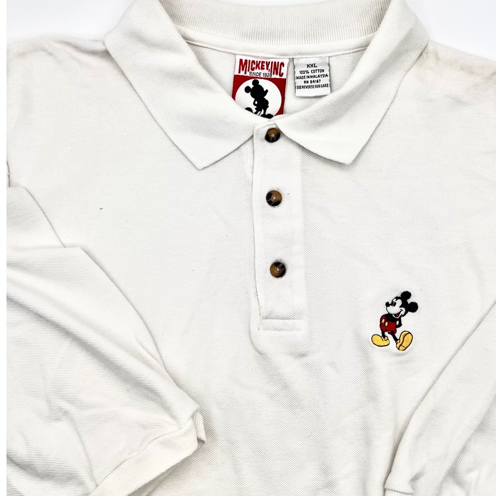 Vintage Mickey Inc. White Polo Shirt Short‎ Sleeve Embroidered Mickey Mouse 0460